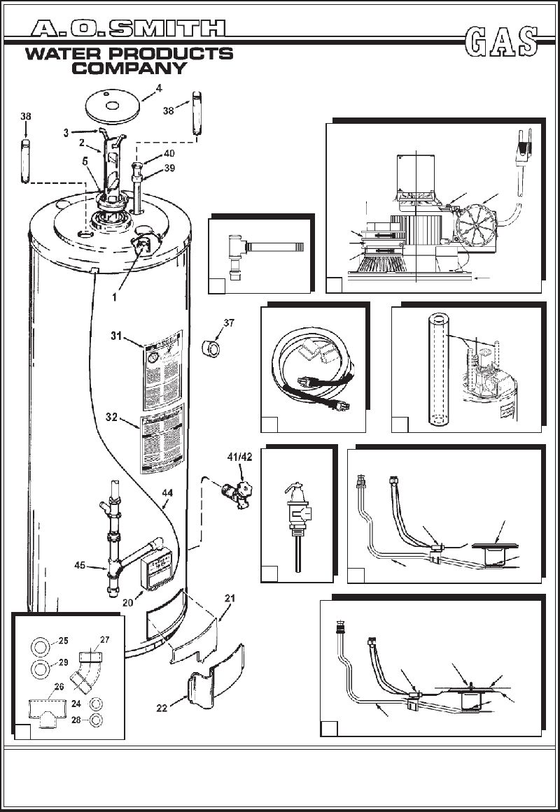 A.O. Smith 100 Series Water Heater Parts list PDF View/Download
