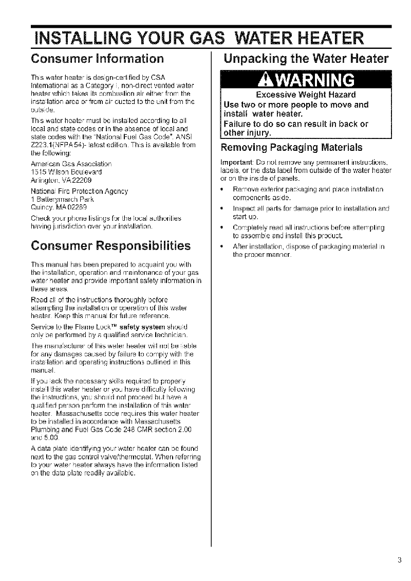 Whirlpool BFG1F4040S3NOV Water Heater Installation manual PDF View