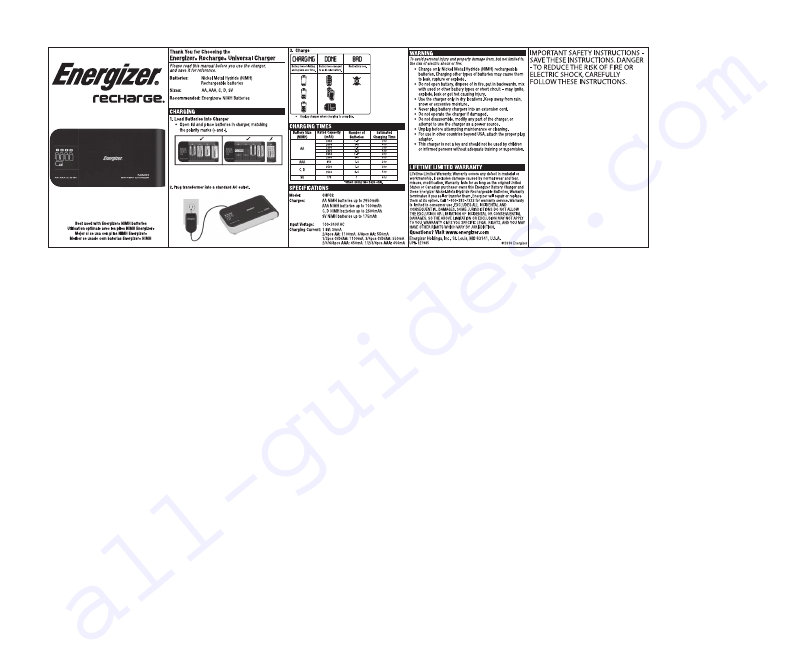 Energizer Recharger CHFC2 Battery Charger Manual PDF View/Download