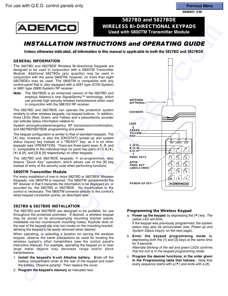 Honeywell 6128 Keypad Installation instructions manual PDF View/Download