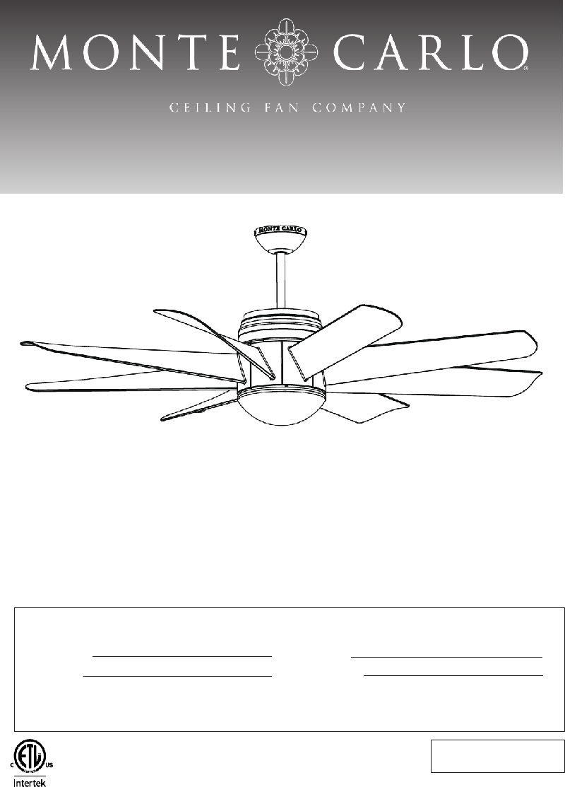 Intertek 8TNR56XXD Series Fan Owner