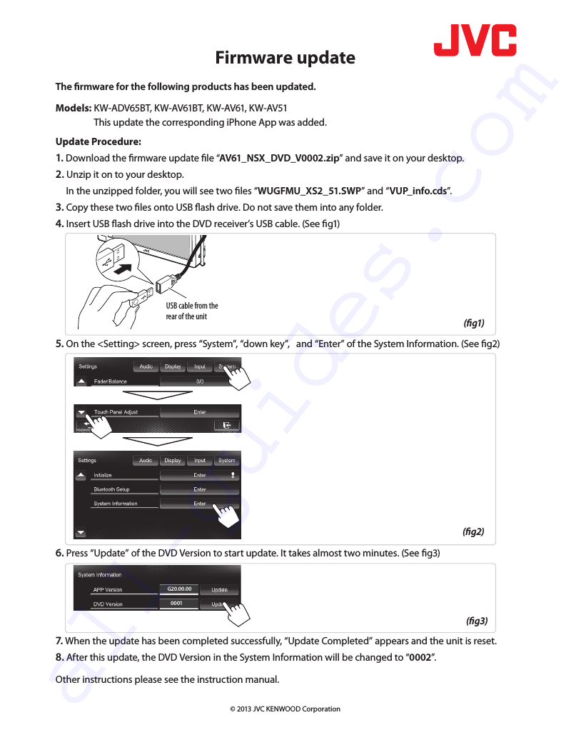 JVC KWAV61 Receiver Firmware update PDF View/Download