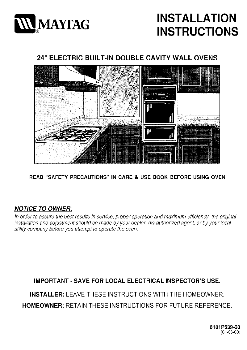 Maytag CWE5800ACB 24 Inch Double Electric Wall Oven Oven Installation