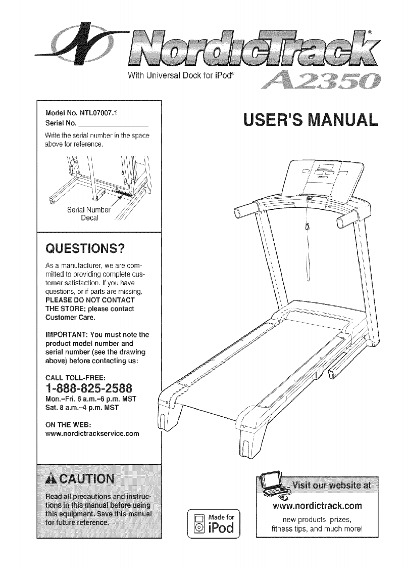 NordicTrack A2350 Treadmill Operation & user’s manual PDF View/Download