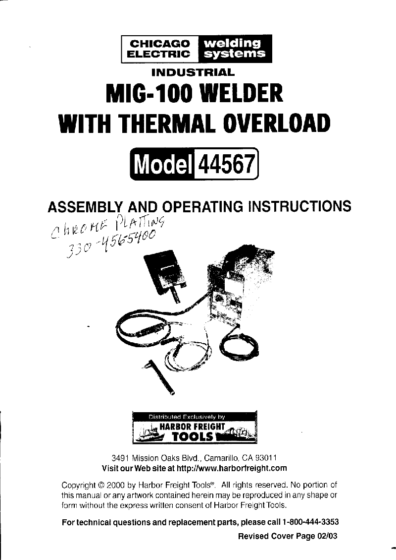 Chicago Electric MIG100 44567 Welding System Assembly and operating
