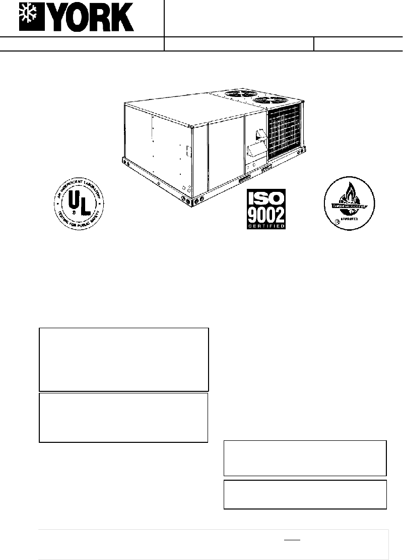 York D3CG090 Air Conditioner Installation instructions manual PDF View