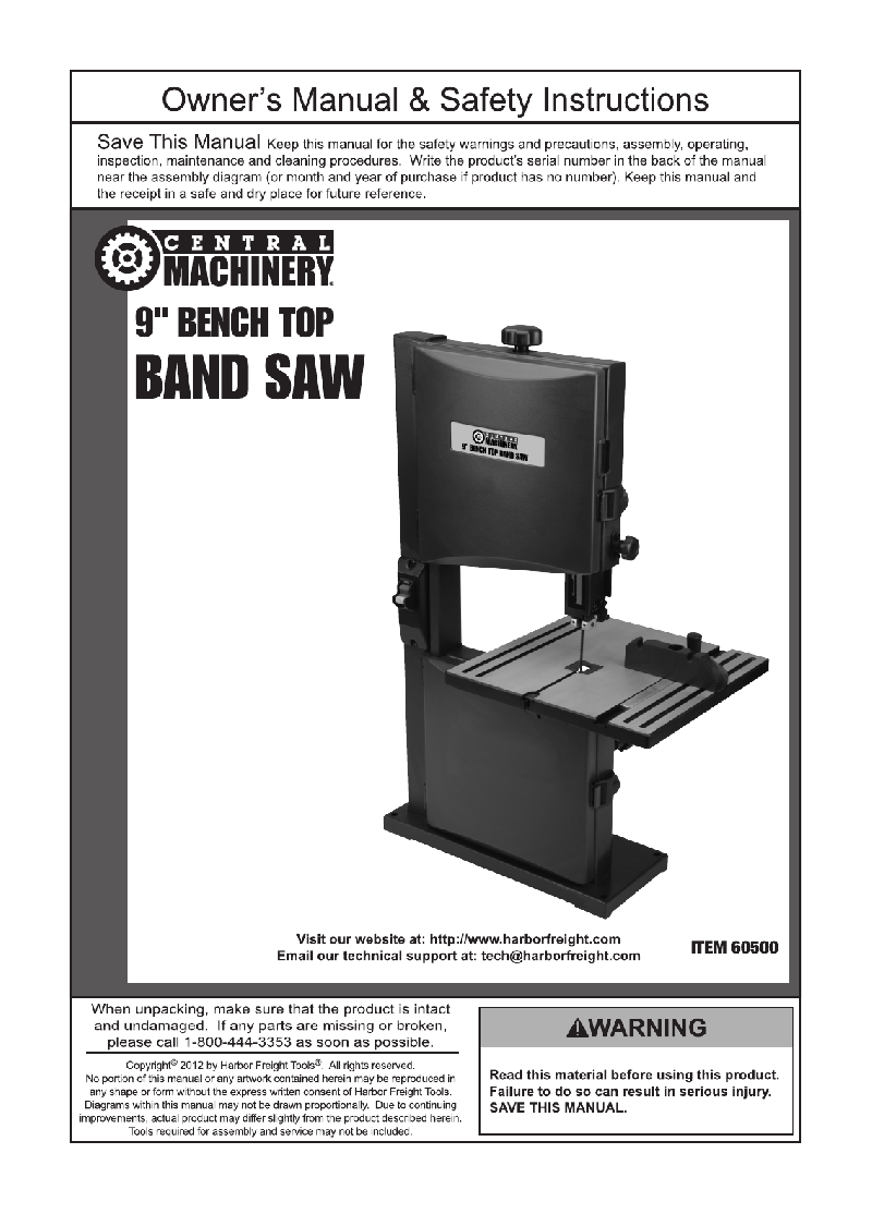 Central Machinery 60500 Saw Owner