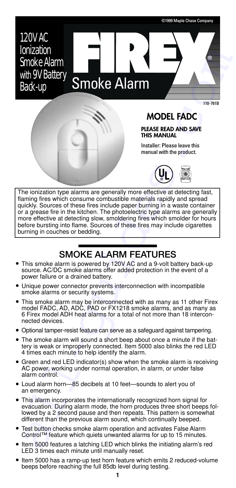 Firex FADC Smoke Alarm Manual PDF View/Download