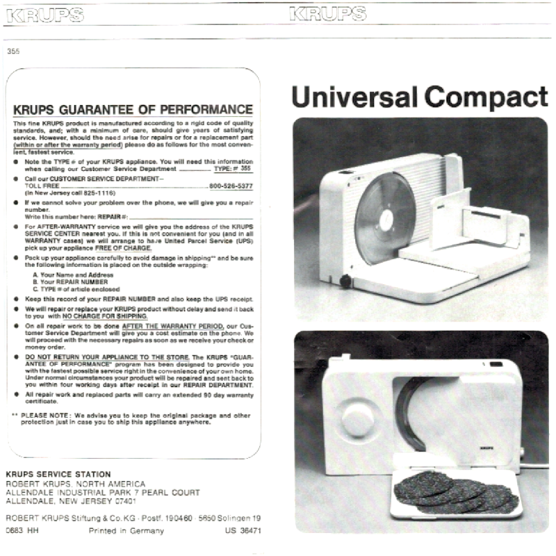 Krups Meat Slicer 355 Manual
