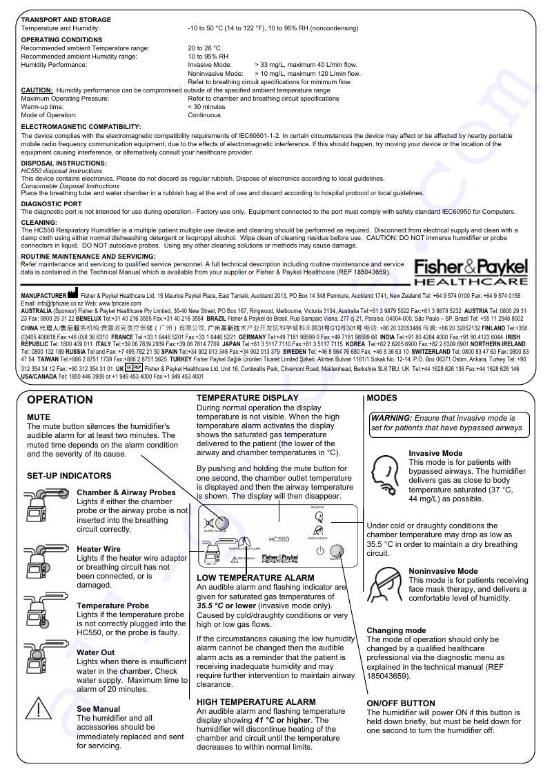 Fisher & Paykel HC550 Humidifier Instructions for use PDF View/Download