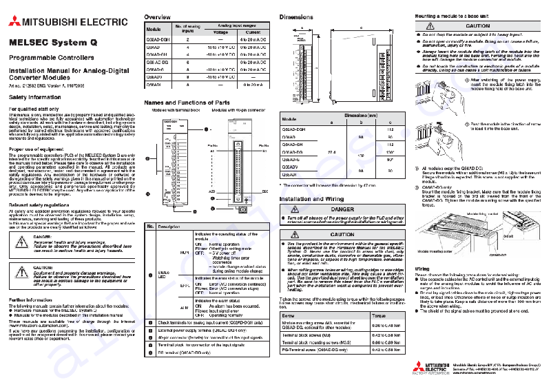 Mitsubishi Q64AD TV Converter Box Installation manual PDF View/Download