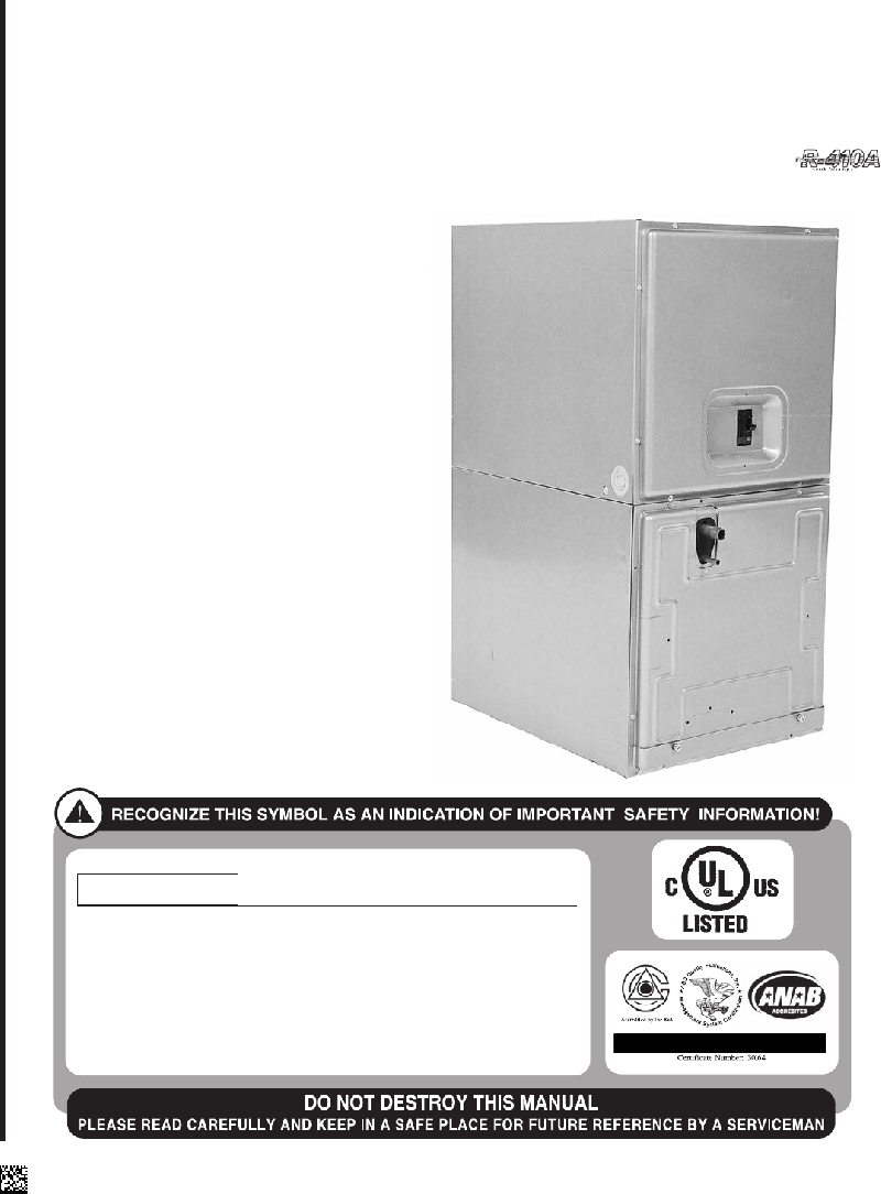 Rheem RBHP17A00NH1 Air Handlers Installation instructions manual PDF