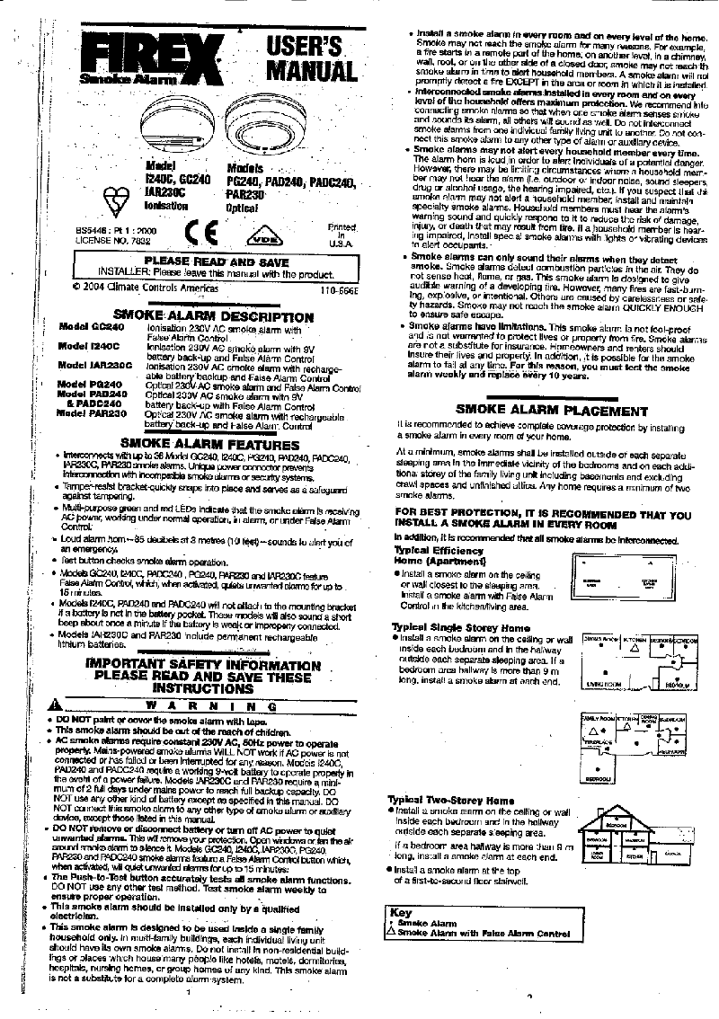 Firex I240C Smoke Alarm Operation & user’s manual PDF View/Download