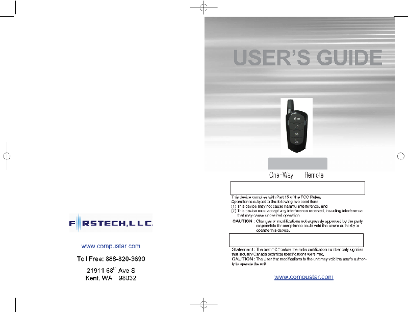 CompuSTAR 1WAMRPRO Automobile Accessories Operation & user’s manual